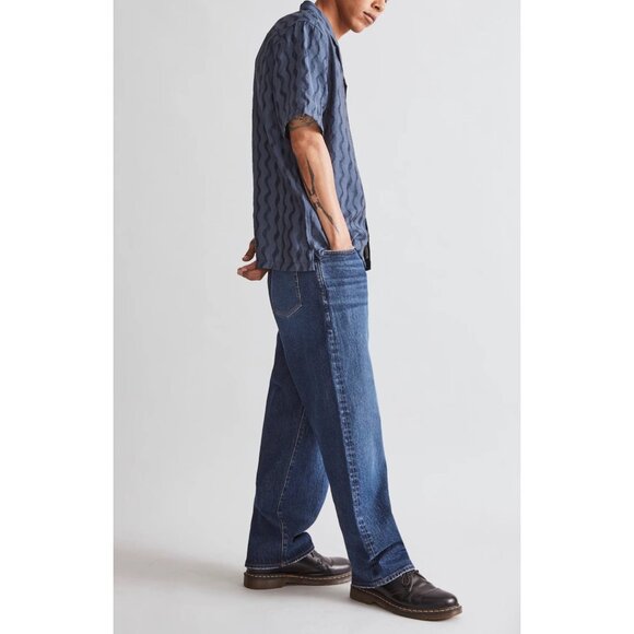 Madewell Mens Relaxed Short Sleeve Textured Button-Up Jacquard Shirt Navy XS NWT - Picture 12 of 12